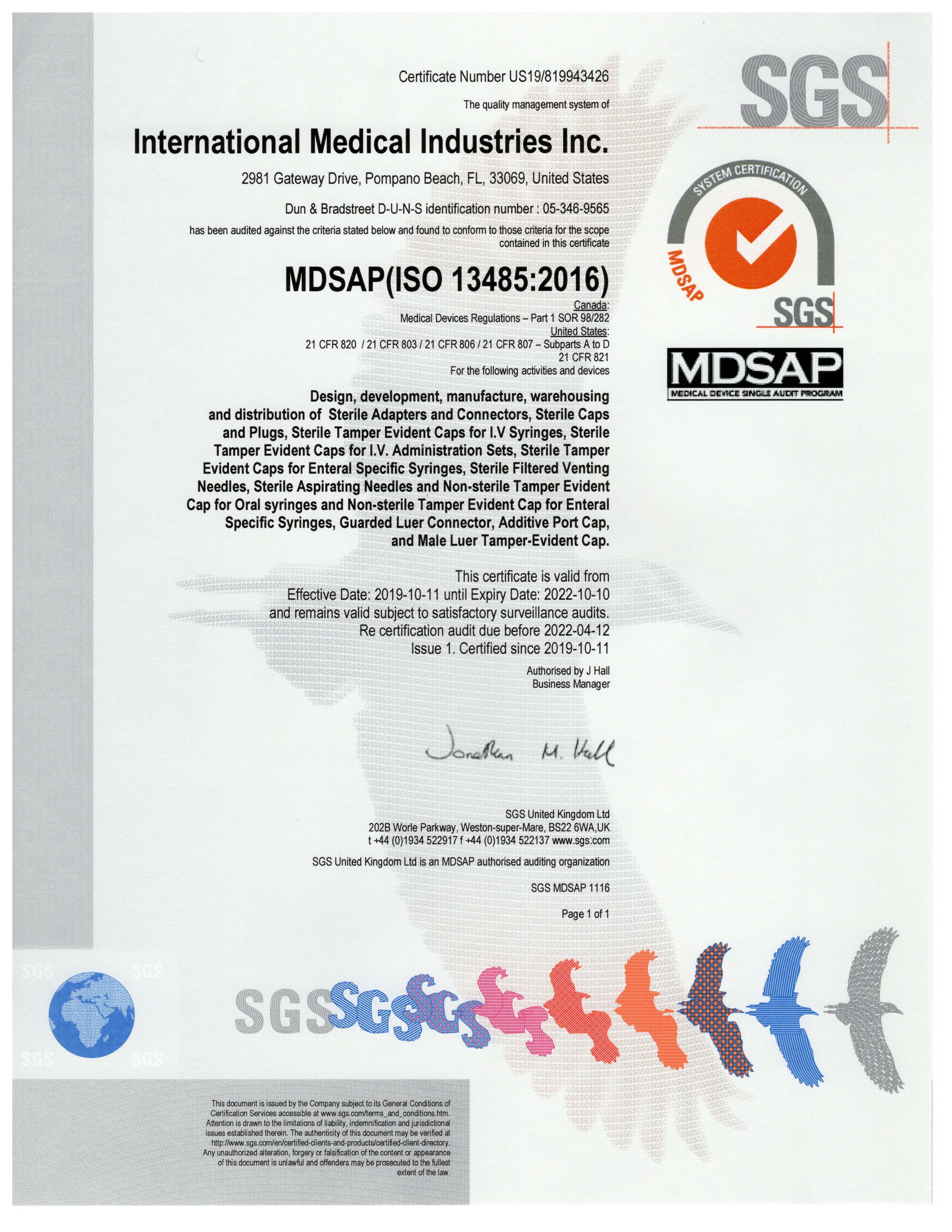 IMI MDSAP Certification IMI